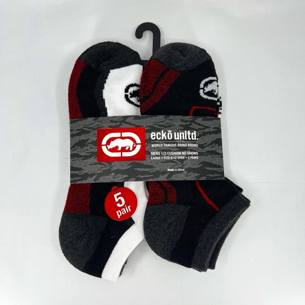 Ecko Unlitd Men 1/2 Cushion No Show Socks - 5 Pairs Large
